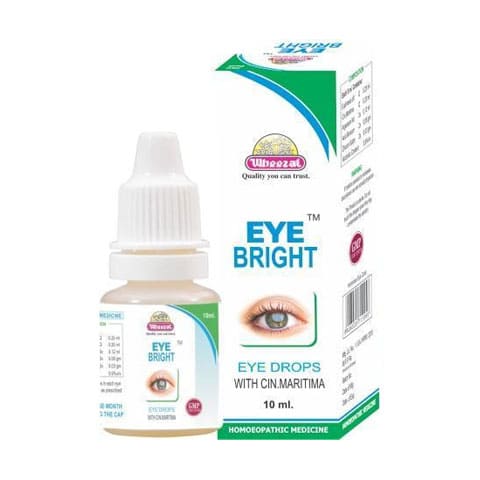 Eye Bright Eye Drops with Cineraria Maritima
WHEEZAL
Used in eye diseases especially

 	Eye Strain
 	Watering of eyes
 	Inflammation, Irritation
 	Environmental Pollution
 	Chronic & Acute conjunctivitis
 	To keep eyes health & lustrous
 	To maintain acuity of vision
 	Feeling of tiredness in eyes
 	Restores power to the weakened ciliary muscles
 	Provides relief from itchiness and redness in eyes
 	Helps in reducing gummy eye discharge

Presentation  : 10 ml