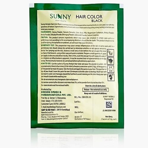 Sunny Hair Color Black Bakson How to use for Grey hair Prevents hair fall Reduces dandruff silky hair soft Strengthens the hair root Back